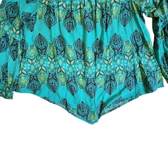 New Directions Weekend multicolor off the shoulder bell sleeve top sz S - Picture 5 of 10